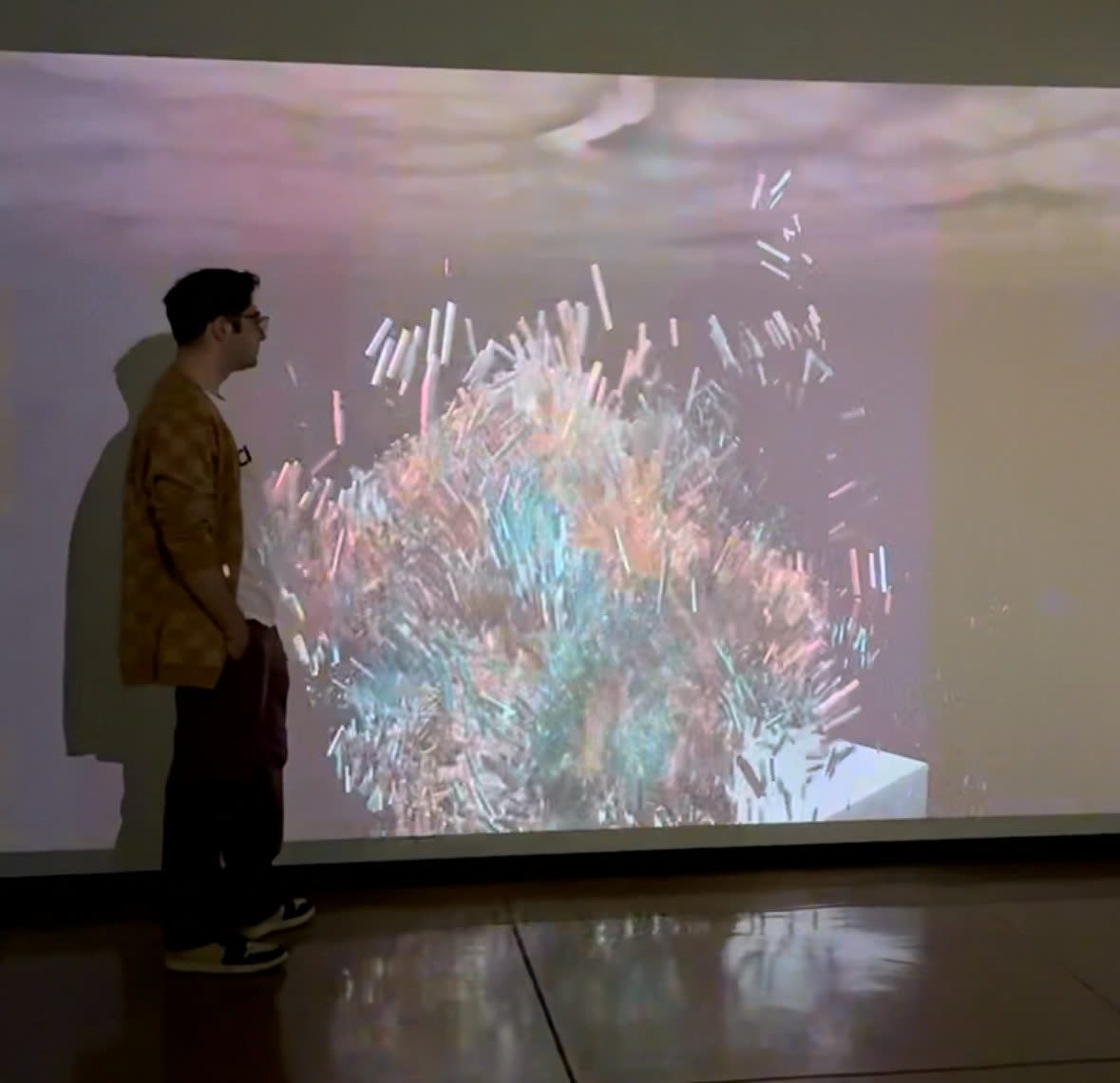 Deniz beside the crystalline projection of Organic Reflections